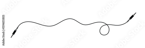 Audio jack 3.5 mm. Black stereo audio cable. Vector illustration. 3.5 mm stereo audio extension cable isolated . EPS 20 .