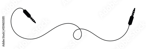 Audio jack 3.5 mm. Black stereo audio cable. Vector illustration. 3.5 mm stereo audio extension cable isolated . EPS 20 .