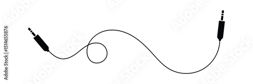 Audio jack 3.5 mm. Black stereo audio cable. Vector illustration. 3.5 mm stereo audio extension cable isolated . EPS 20 .