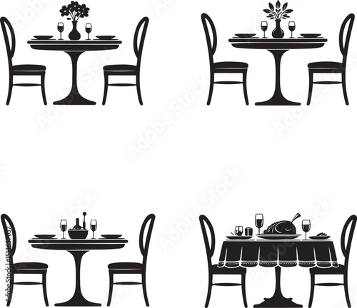 Dining table silhouette set vector illustration isolated On Transparent Background
