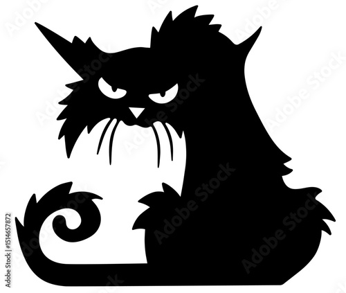 Wallpaper Mural Angry Black Cat with Fluffy Fur and Grumpy Expression – Halloween Symbol, Spooky Animal Illustration, Witch's Pet, and Icon of Moodiness or Bad Luck Torontodigital.ca