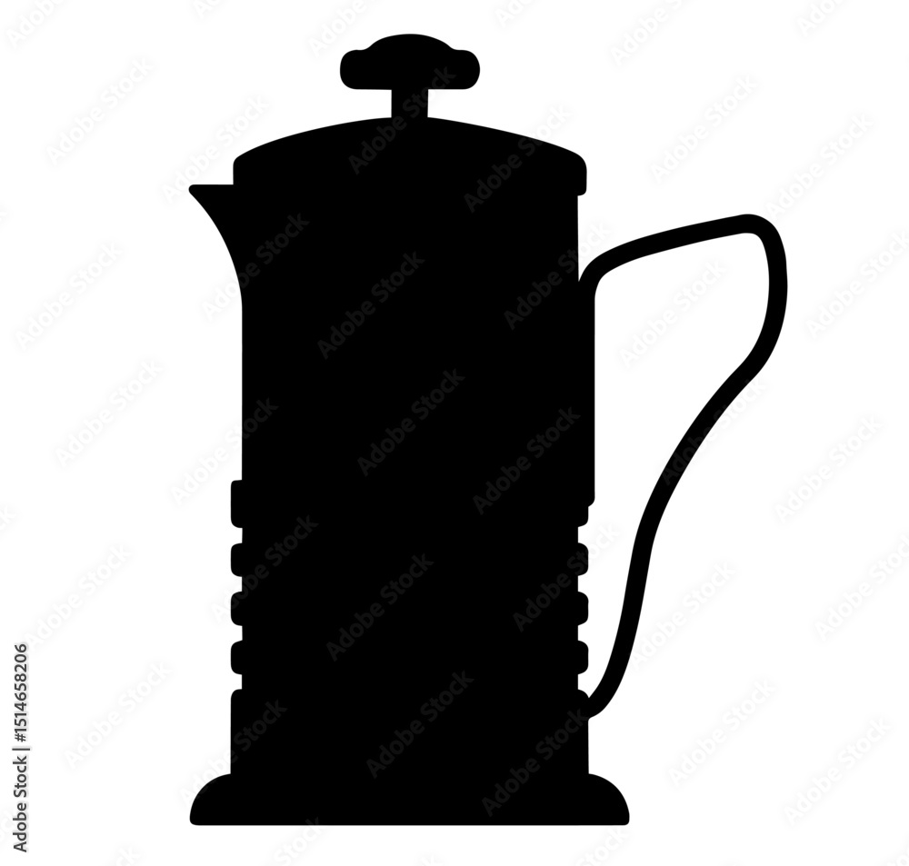 Obraz premium Silhouette of a French Press Coffee and Tea Plunger – Manual Brewing Device for Hot Beverages, Home Barista Equipment, Slow Brew Method, Kitchen Utensil Icon for Morning Rituals and Cafés