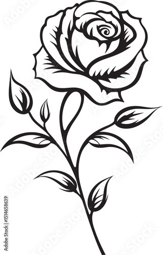 Beautiful Rose Blossom Black Vector Floral Art Logo Emblem Black Rose Flower Elegant Vector Emblem with Modern Design