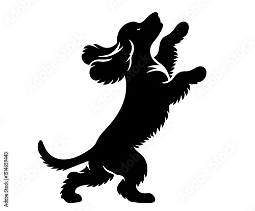 Silhouette of a Dog Standing on Hind Legs – Obedient Pet Performing Trick, Playful Canine Training, Domestic Animal  for Dog Behavior, Activity, and Loyalty 