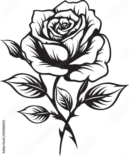Elegant Rose Flower Black Vector Art Emblem with Botanical Details Black Vector Rose Beautiful Floral Logo for Stylish Branding