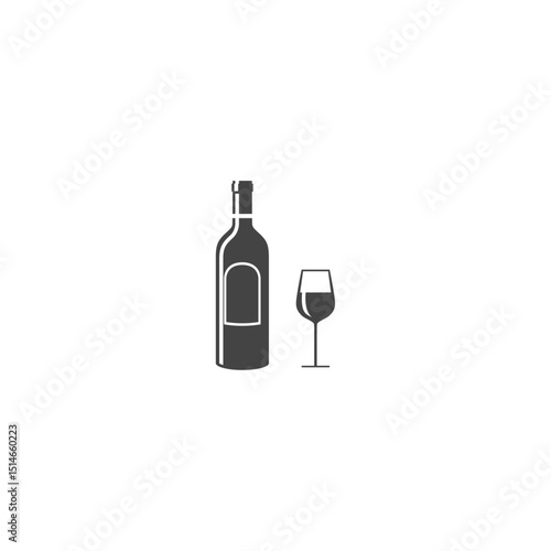 Wine Bottle and Glass Icon flat vector design