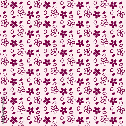 Japanese Pattern: Sakura Chirashi Seamless Design – Deep Magenta and Pink (桜散らし 深紅 薄桜 和柄)