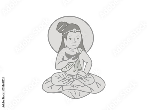 Illustration of a statue of the Bodhisattva Getsuten sitting and holding the moon in one hand