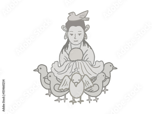 Illustration of the figure of the Bodhisattva Moon riding a goose