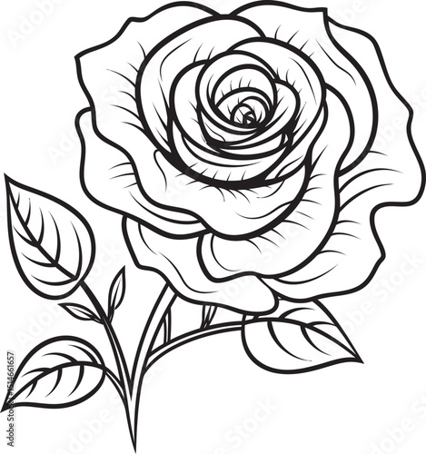 Artistic rose vector logo with crisp and bold black line work Minimalist rose line art vector icon with clean black strokes