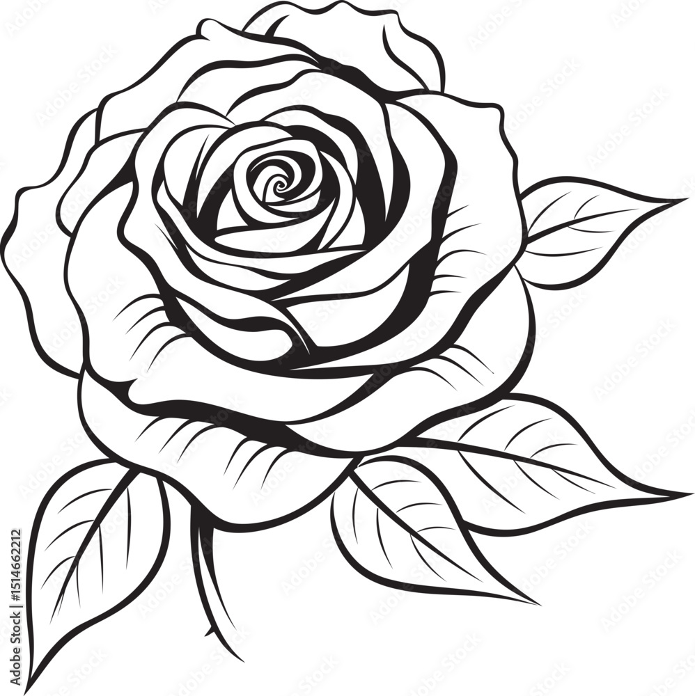 Classic rose vector logo with smooth and precise black line strokes Elegant black rose line drawing vector icon with detailed petal shapes Classic rose vector logo with smooth and precise black line strokes Elegant black rose line drawing vector icon with detailed petal shapes