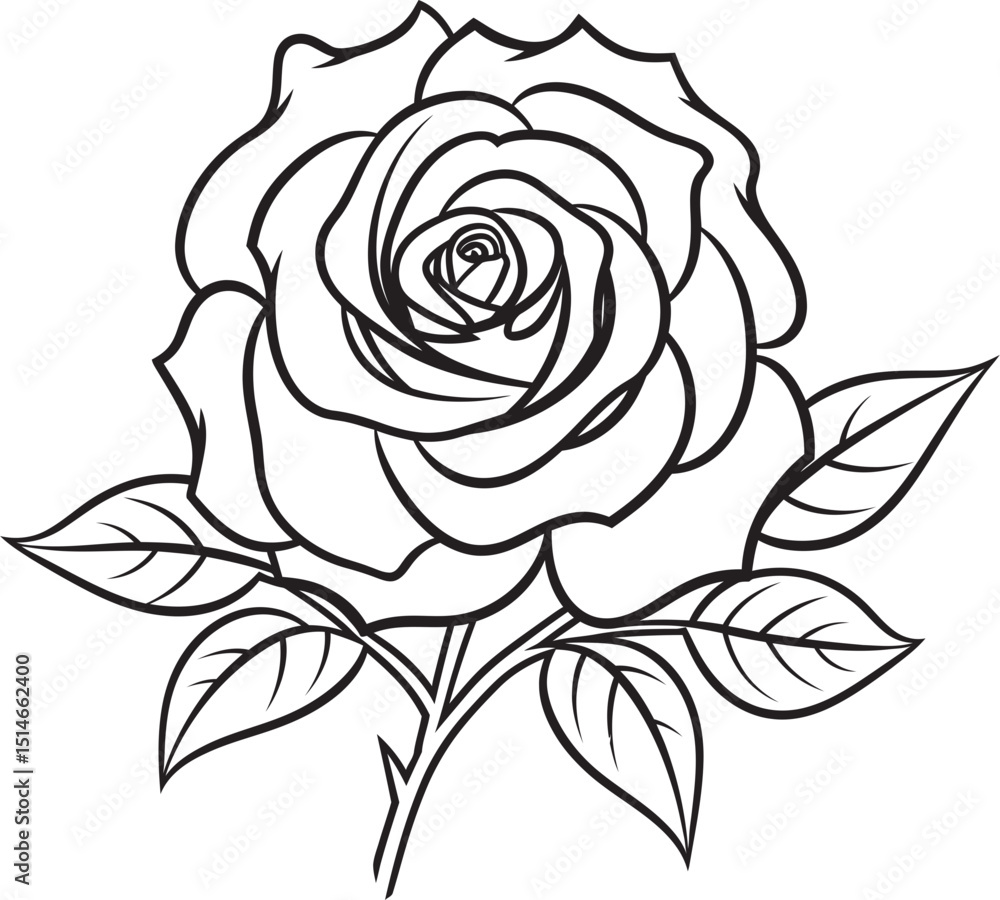Minimalist Rose Line Drawing Vector Icon with Bold and Smooth Lines Classic Rose Line Art Vector Logo with Artistic and Delicate Strokes