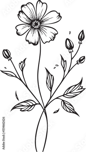Bold wildflower tattoo design element in elegant black vector style Intricate black wildflower tattoo vector logo with fine details