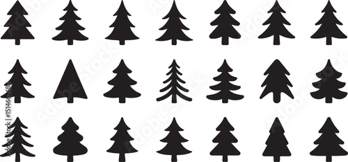 Christmas Tree Silhouettes Collection – Black and White Pine Icon Set