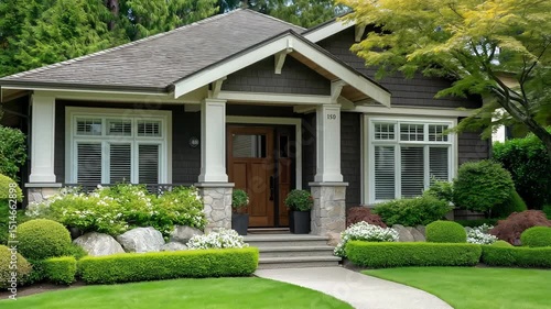 Classical American house in the suburbs with white trim