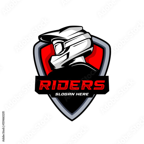 rider motocross with helmet motorcycle logo design