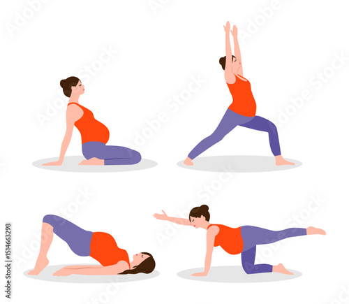 yoga poses pregnant women prenatal illustration set