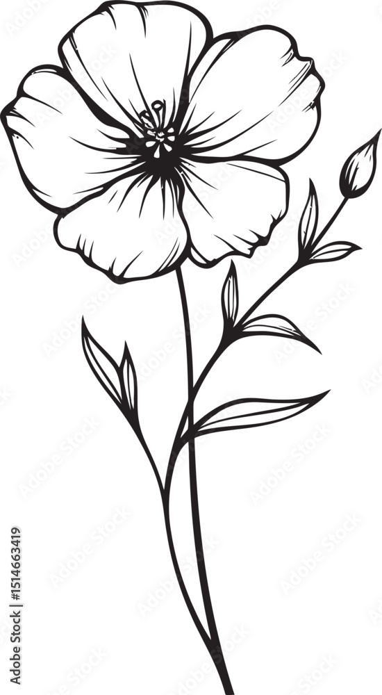 Obraz premium Modern wildflower tattoo design element with minimal black outlines Artistic black wildflower tattoo logo featuring delicate petals