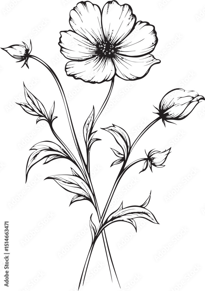 Graceful wildflower tattoo design element with organic outlines Sophisticated black wildflower tattoo design element with curves Graceful wildflower tattoo design element with organic outlines Sophisticated black wildflower tattoo design element with curves