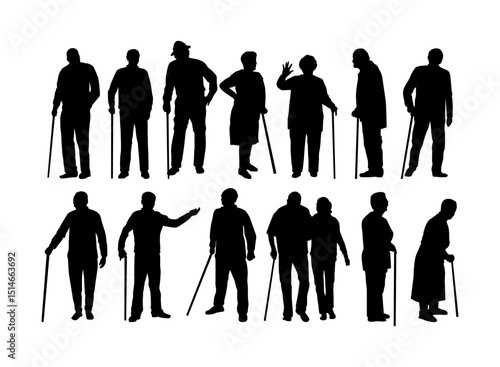 people elderly silhouettes vector collection