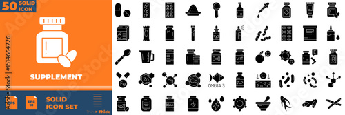 Supplement Solid Editable Icons set. Vector illustration in modern thin solid style of supplement icons: food, protein, healthy, etc
