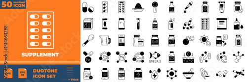 Supplement Duotone Editable Icons set. Vector illustration in modern thin duotone style of supplement icons: food, protein, healthy, etc