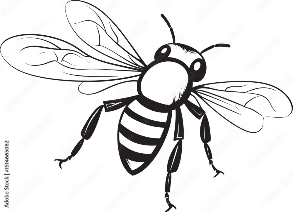 Fototapeta premium Modern Bee Illustration with Bold Black Vector Linework Artistic Bee Vector Logo Featuring Smooth Black Outlines