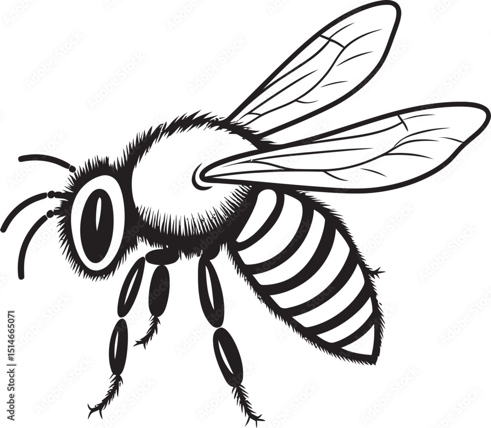 Obraz premium Sophisticated Bee Vector Drawing with Artistic Black Lines Stylish Black Bee Icon with Minimalist Vector Linework