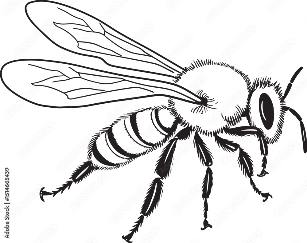 Obraz premium Beautiful Bee Vector Icon with Artistic Black Line Details Detailed Black Bee Logo Featuring Intricate Vector Linework