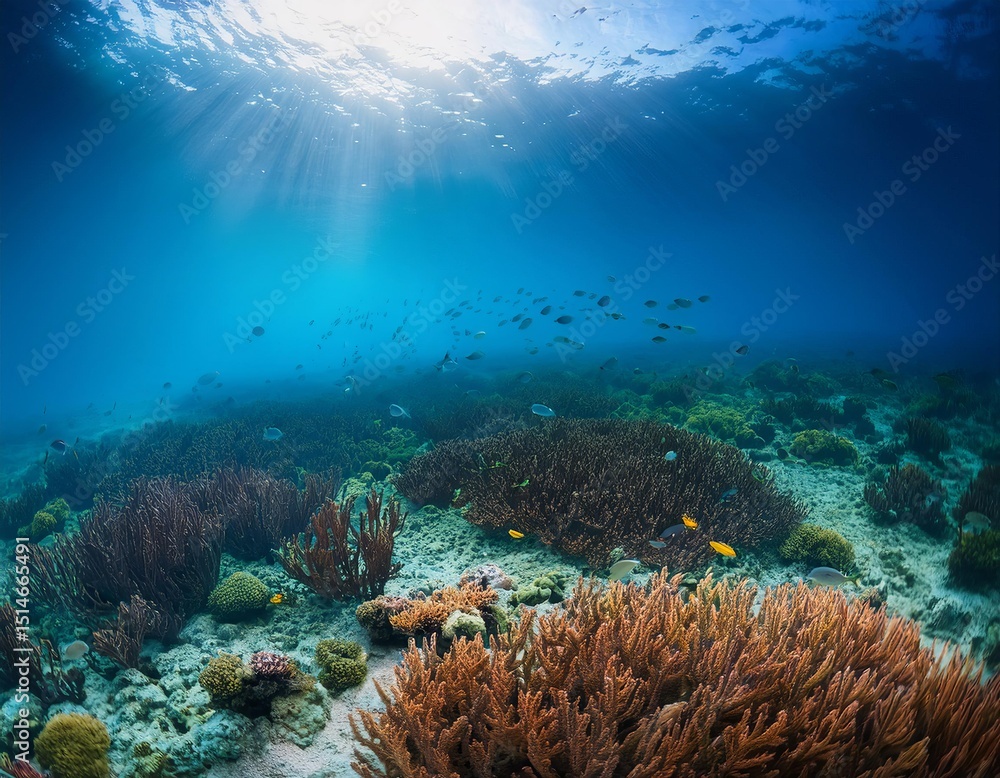 Obraz premium Sunlight penetrating ocean floor revitalizing coral reef ecosystem