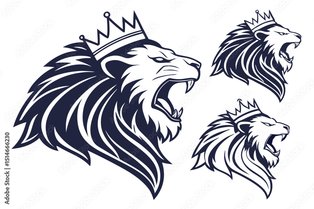 Obraz premium Noble Roar: Lion Head Vector Silhouettes