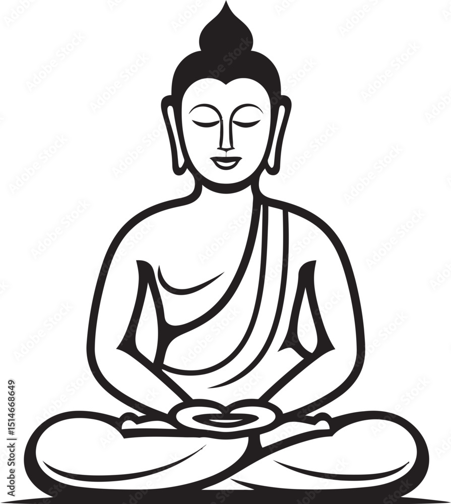 Naklejka premium Modern Buddha Lotus Pose Logo with Elegant Black Lines Peaceful Buddha in Lotus Pose with Clean Black Vector Style