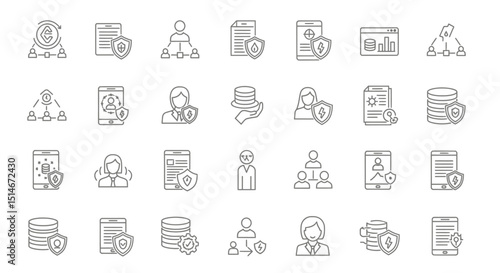 Data Protection Icons Secure Privacy, Network Security, and User Privacy Illustrations