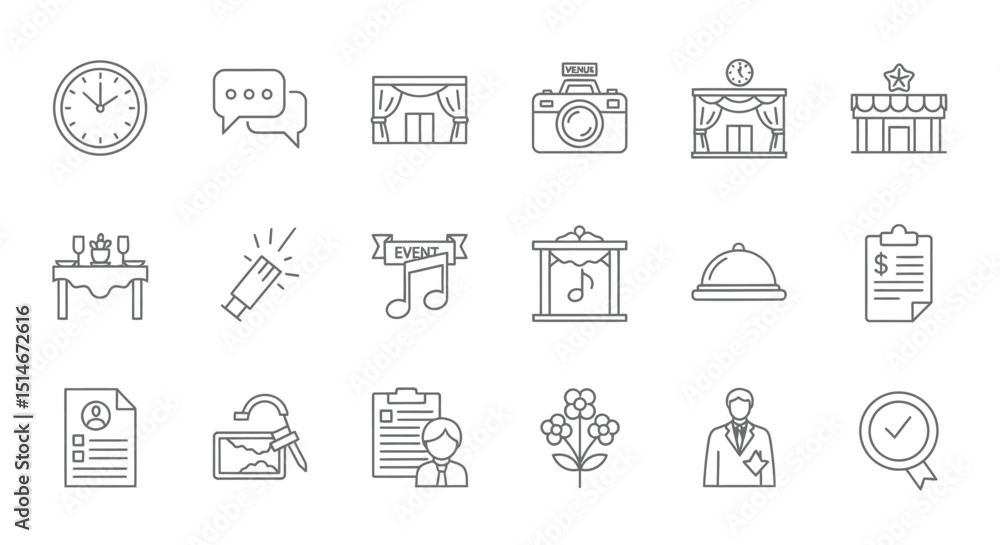 Event Planning Icons Vector Line Art for Website and App Design Event Planning Icons Vector Line Art for Website and App Design