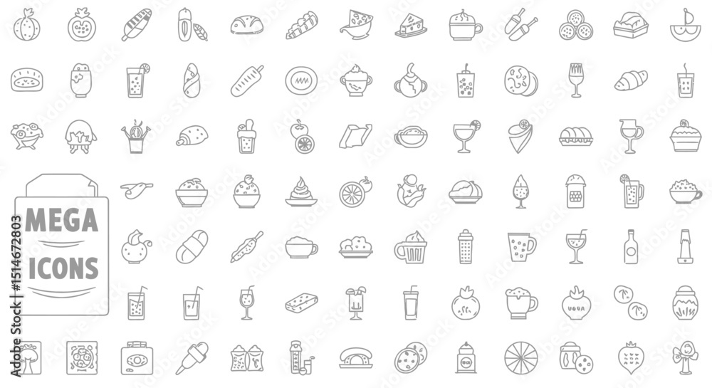 Mega Food and Drink Icon Set 100+ Line Icons for Websites and Apps Mega Food and Drink Icon Set 100+ Line Icons for Websites and Apps