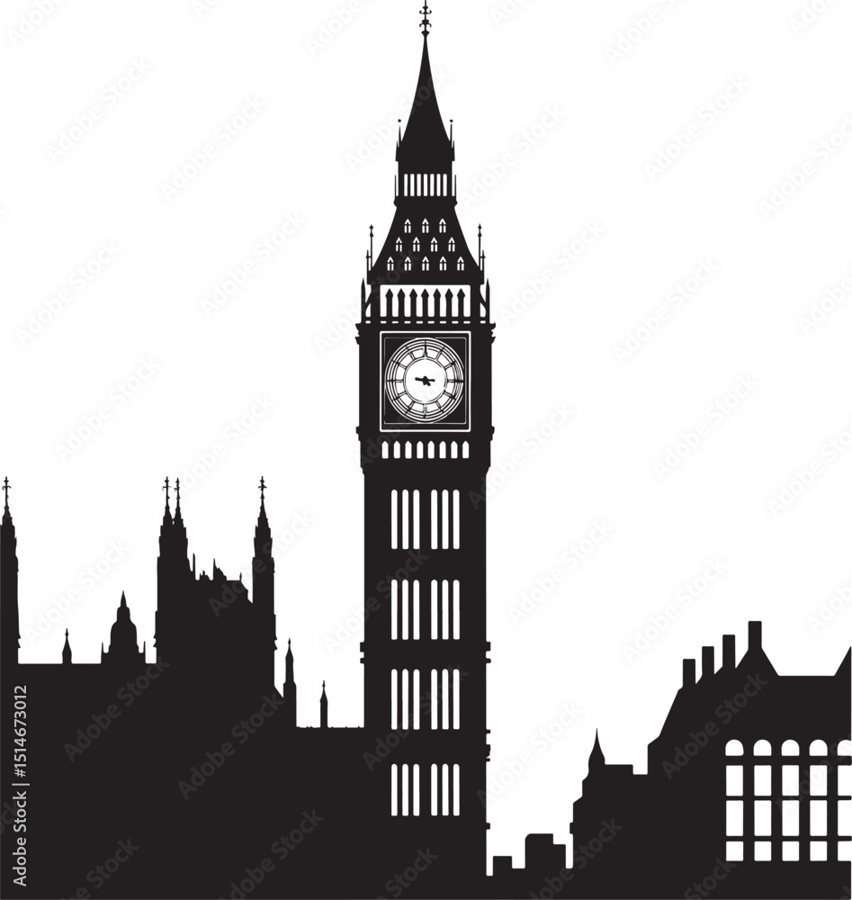 Fototapeta premium London skyline silhouette big ben houses of parliament.