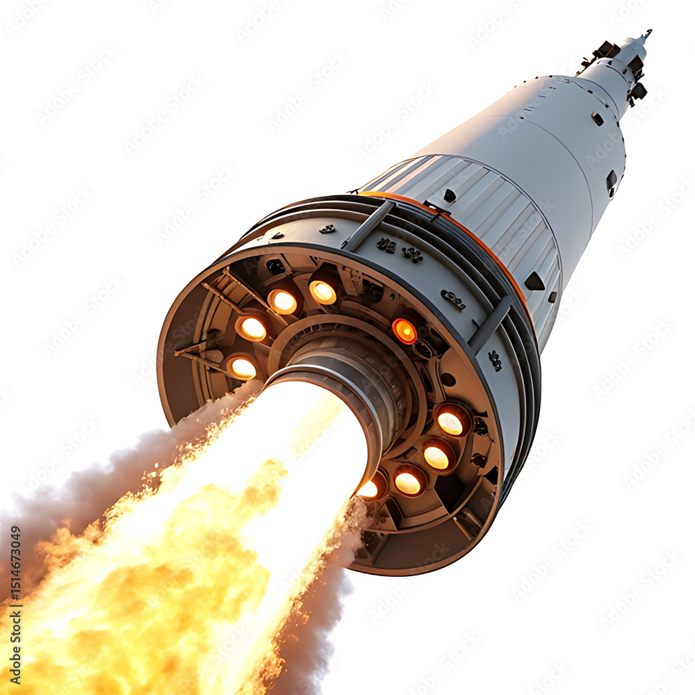 Flame from rocket or booster, white background Flame from rocket or booster, white background