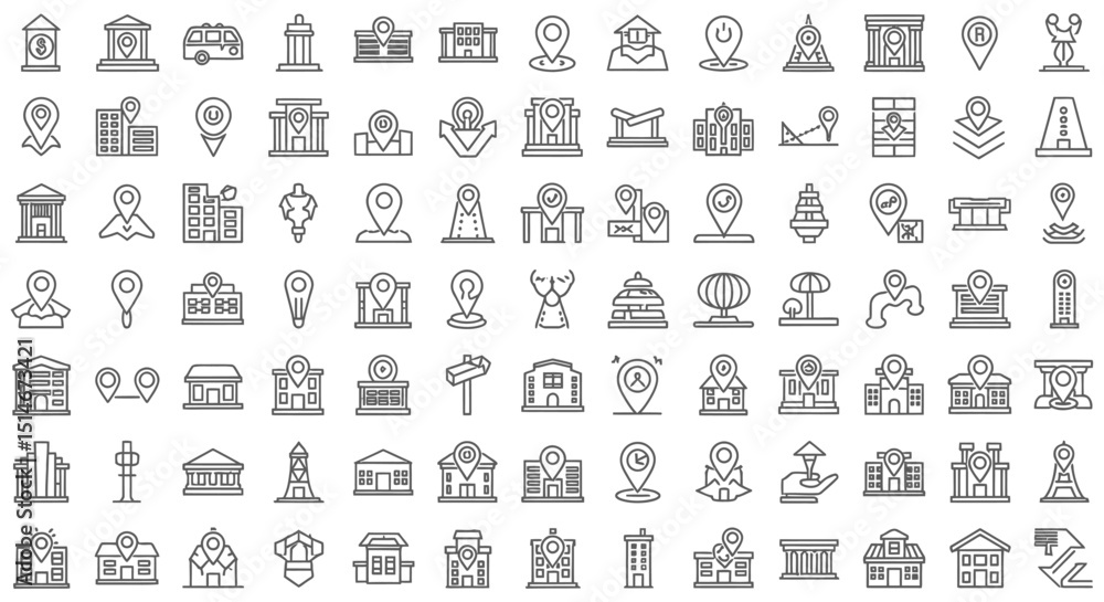 Extensive Collection of Location Icons Buildings, Landmarks, and GPS Markers Extensive Collection of Location Icons Buildings, Landmarks, and GPS Markers