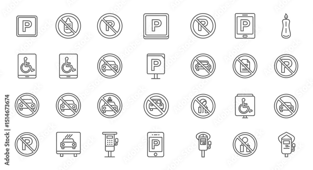 Comprehensive Parking & No Parking Sign Icons Vector Illustrations Comprehensive Parking & No Parking Sign Icons Vector Illustrations