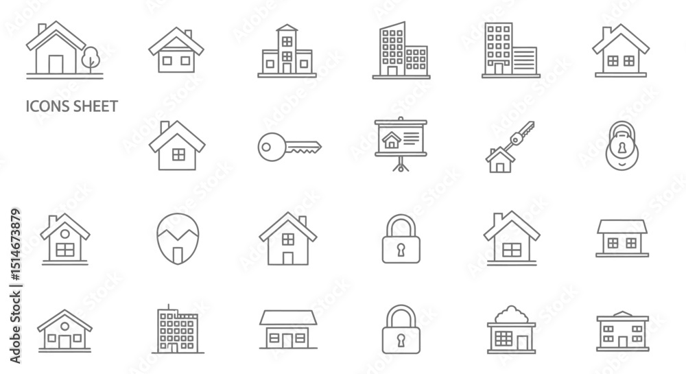 Real Estate Icons House, Building, Key, Lock, Property Vector Graphics Real Estate Icons House, Building, Key, Lock, Property Vector Graphics