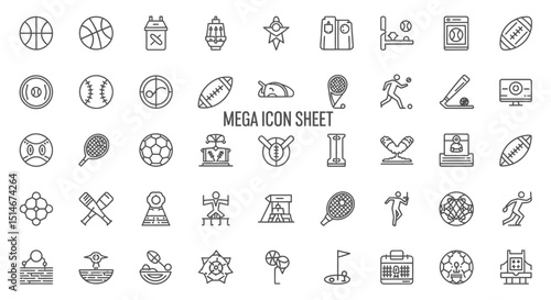 Extensive Collection of Sports Icons  Vector EPS Line Art Graphics