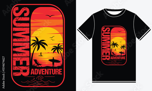 Vintage Summer Adventure T-Shirt - Summer Holiday T-Shirt - 60s Summer T-Shirt - Summer Vibes - Outdoor Adventure - Summer Vacation T-Shirt - T-shirt Design Template, Print