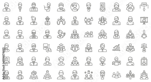 Extensive Collection of Team and People Icons Line Art Vector Graphics