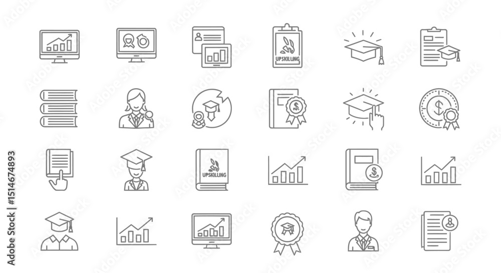 Upskill and Professional Development Icons Education, Growth, and Achievement Upskill and Professional Development Icons Education, Growth, and Achievement