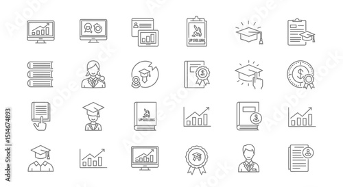 Upskill and Professional Development Icons Education, Growth, and Achievement