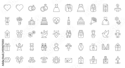 Elegant Wedding Icons A Collection of Line Art Graphics for Invitations and Websites