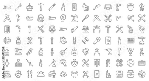 Extensive Collection of Hand Drawn Tool Icons Workshop Vector Graphics