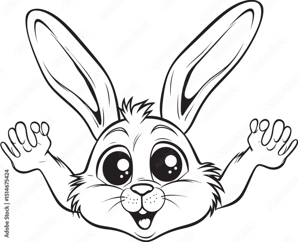 Fototapeta premium Happy Bunny Hop Vector Black Logo Sweet Bunny Playtime Coloring Book Art