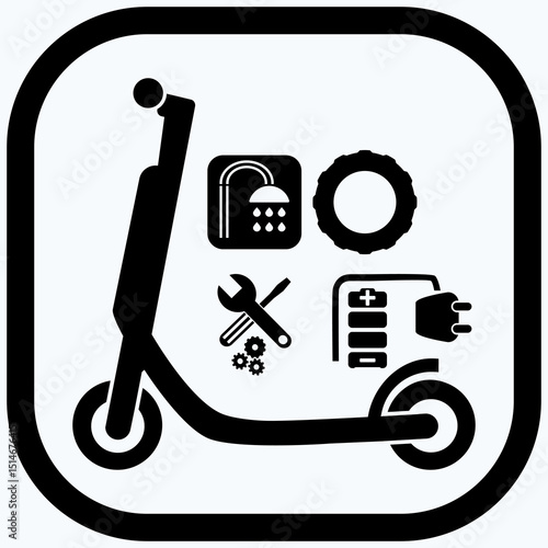 Electric Scooter Repair and Maintenance Icon, E-Scooter Service Symbol