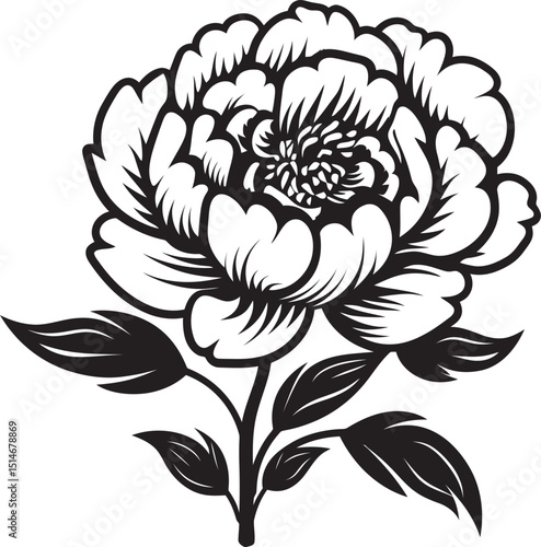 Elegant Peony Delight Black Vector Peony Silhouette Magic Logo Icon